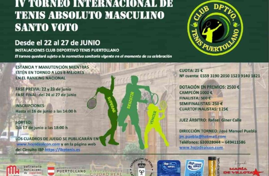 IV Torneo Internacional de Tenis Absoluto Masculino Santo Voto en Puertollano arranca mañana