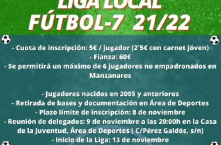 La liga local de fútbol 7 de Manzanares vuelve este noviembre luego del parón por la pandemia