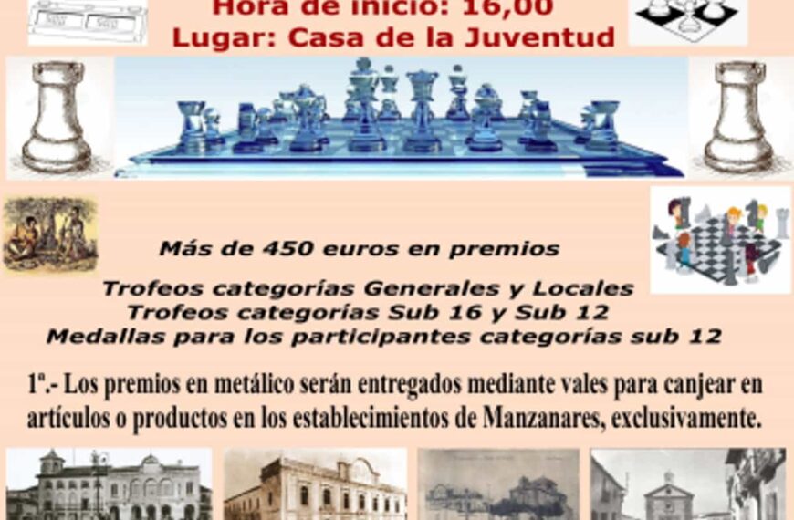 II Campeonato de Ajedrez “Ciudad de Manzanares” el 5 de marzo en la Casa de la Juventud de la localidad