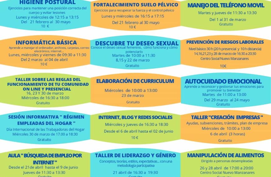 Nueva oferta formativa del Centro de la Mujer de Manzanares para los  meses de febrero a  junio de 2022