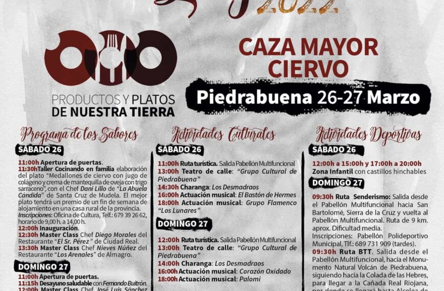 Caza Mayor Ciervo este 26 y 27 de marzo en Piedrabuena con “Sabores del Quijote”