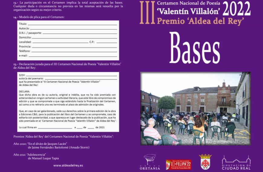 Arranca la tercera edición del Certamen Nacional de Poesía ‘Valentín Villalón’ de Aldea del Rey
