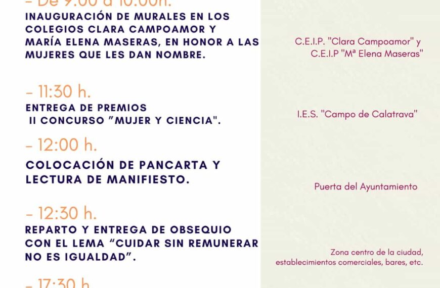 Programa de actos conmemorativos del 8 de marzo Día Internacional de la Mujer en Miguelturra