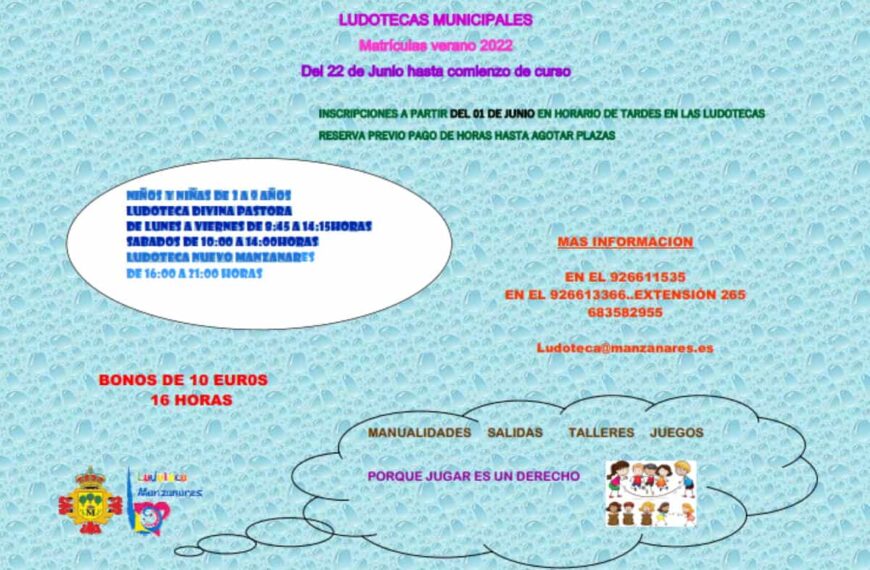 Las ludotecas municipales de Manzanares abren inscripciones a partir de mañana, 1 de junio