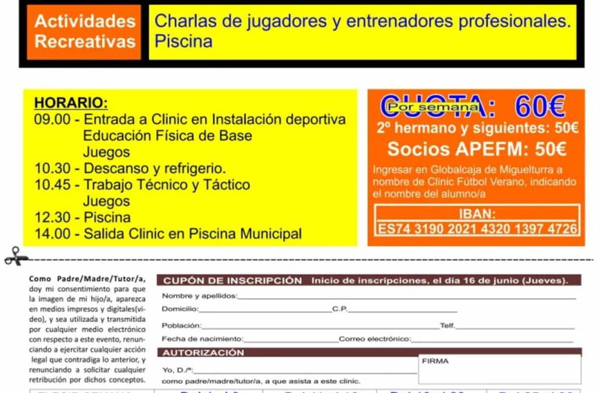 Clinic de Fútbol de Verano se realizará en Miguelturra para jóvenes nacidos del 2008 al 2016