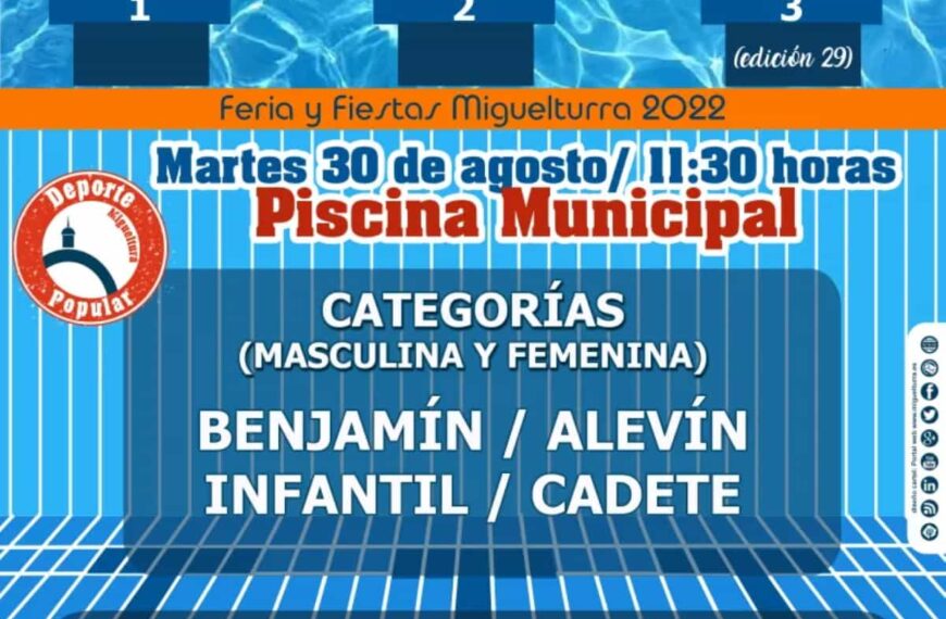 Campeonato Local de Natación «Javier Rivas» el 30 de agosto dentro de la programación deportiva de la Feria y Fiestas de Miguelturra