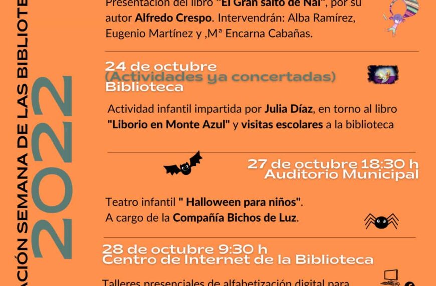 Teatro infantil “Halloween para niños” el jueves 27 y otras actividades de la programación del Día internacional de las Bibliotecas en Tomelloso