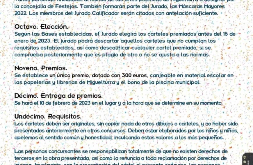 Bases del Concurso Cartel «Carnaval Infantil» de Miguelturra 2023