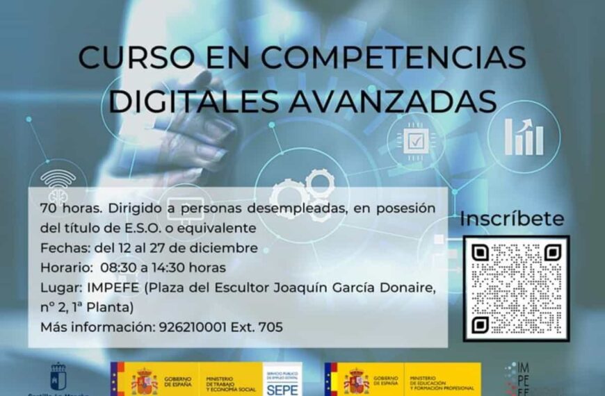 Nuevo curso de “Competencias Digitales Avanzadas” para personas desempleadas con posesión de título de E.S.O. o equivalente en Ciudad Real