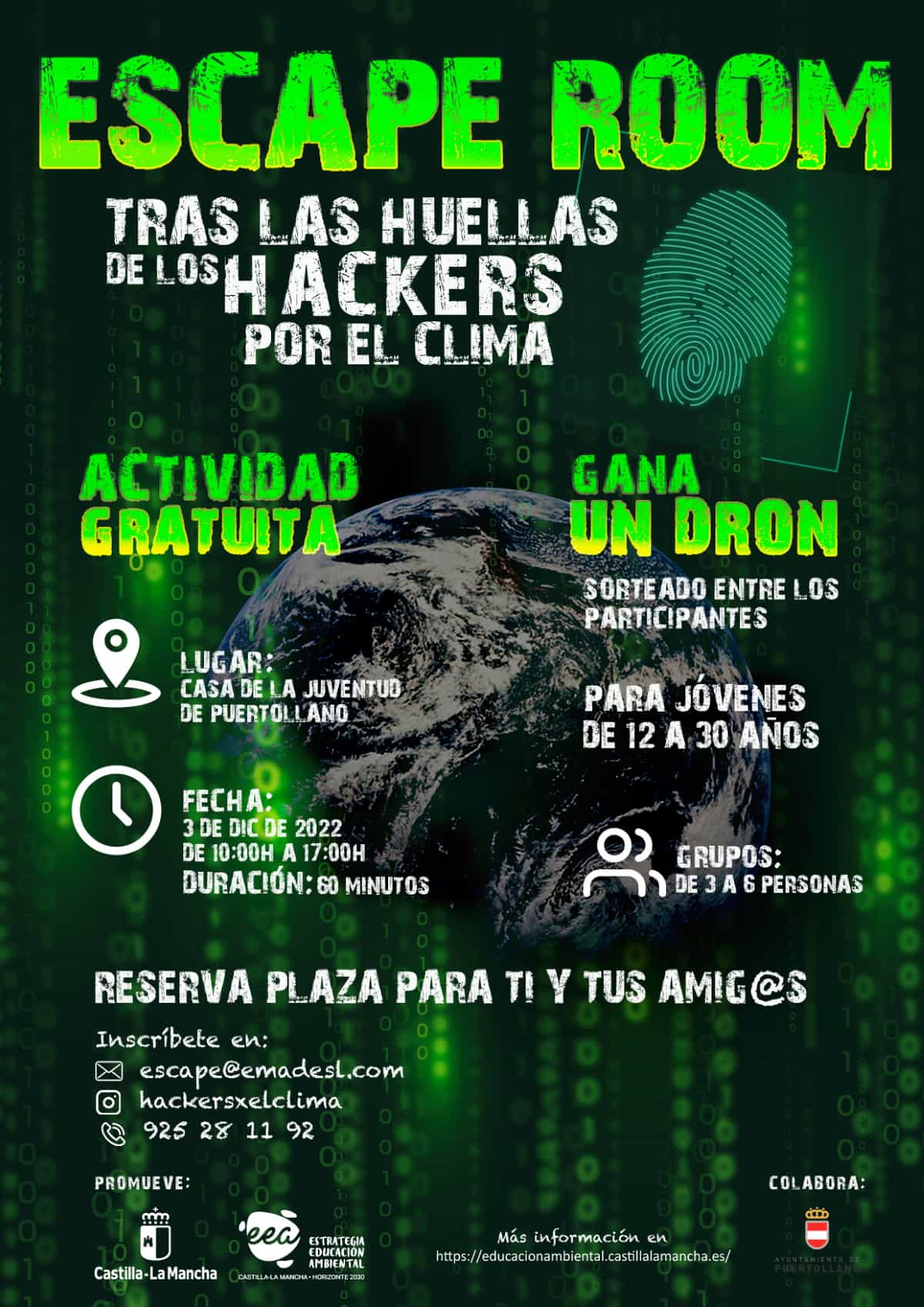 Escape room gratuito “Tras las huellas de los hackers por el clima” el 3 de diciembre en la Casa de la Juventud de Puertollano
