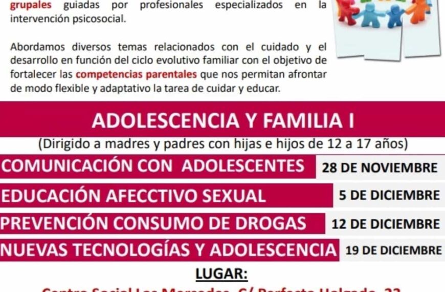 Aulas de familia con talleres dirigidos a madres y padres de hijos de 12 a 17 años se llevarán a cabo en Puertollano