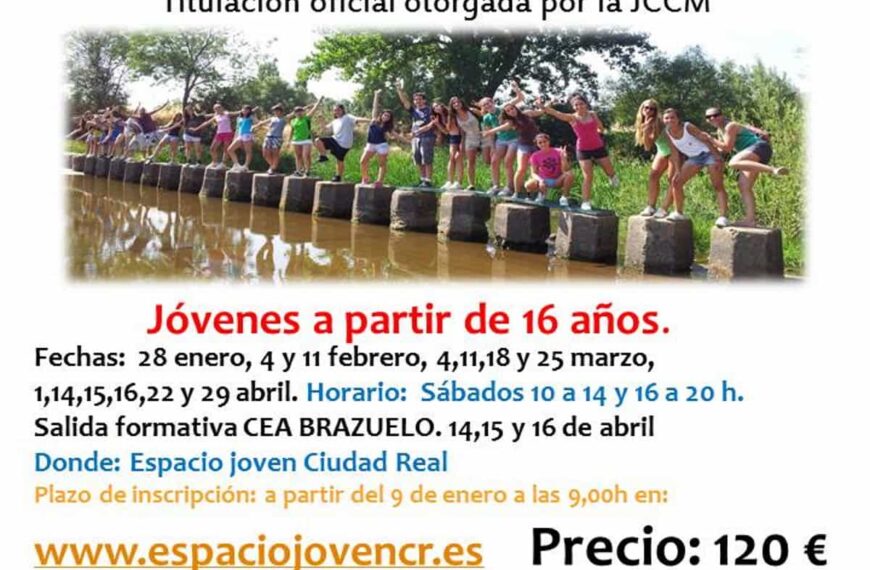 Curso de monitor y monitora de actividades juveniles del 28 de enero al 29 de abril en Ciudad Rea para jóvenes mayores de 16 años