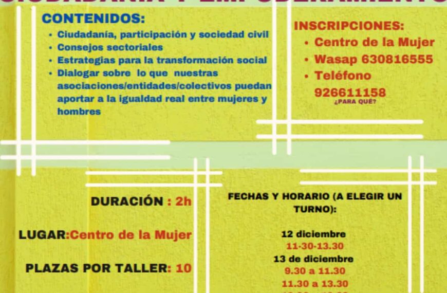 Talleres de ciudadanía y empoderamiento para asociaciones/juntas directivas/asociados/as y personas interesadas de Manzanares