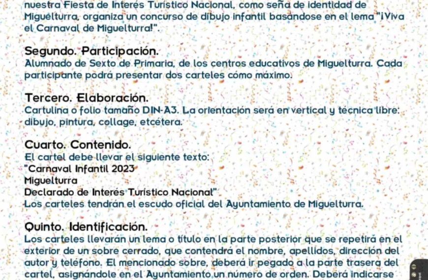Participa en la I edición del Concurso Cartel «Carnaval Infantil» de Miguelturra 2023 hasta el 4 de enero