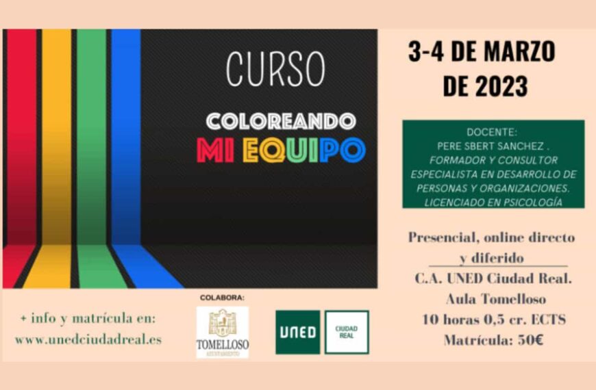Curso “Coloreando mi equipo” de la UNED el 3 y 4 de marzo próximos en el aula de Tomelloso