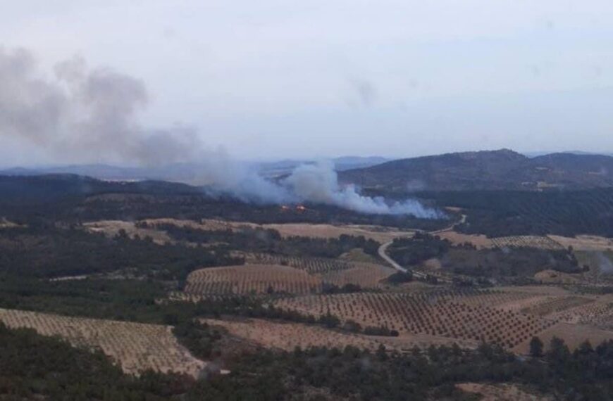 Se prosigue con las labores de extinción del fuego en el bosque de Ayna (Albacete)