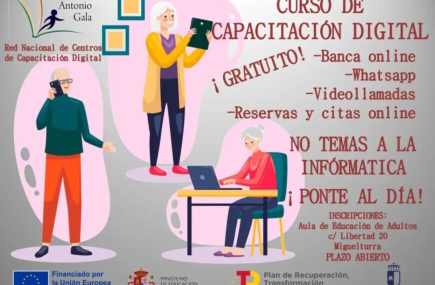 Curso gratuito “Curso de capacitación digital” en el Centro de Educación de Personas Adultas Antonio Gala de Miguelturra inicia el 27 de abril