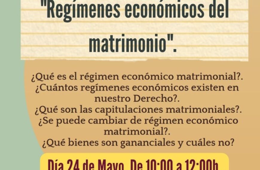 El 24 de mayo charla informativa “Regímenes económicos del matrimonio” en el Centro de la Mujer de Miguelturra
