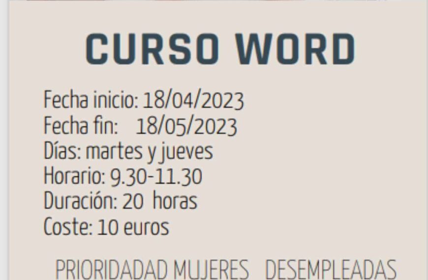 Curso de Word inicia el 18 de abril en el Centro de la Mujer de Manzanares