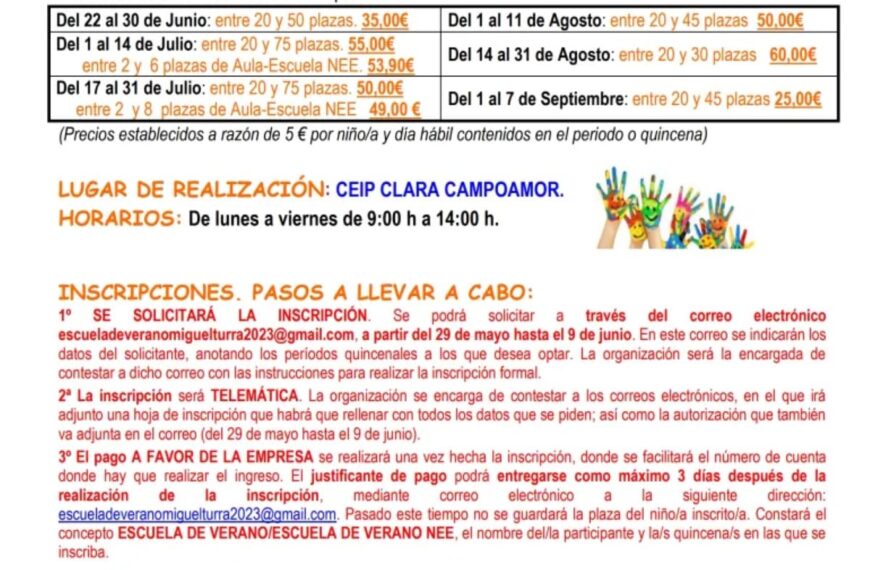 Inscripciones para el Aula y Escuela de Verano 2023 de Miguelturra del 29 de mayo al 9 de junio, consulta toda la información