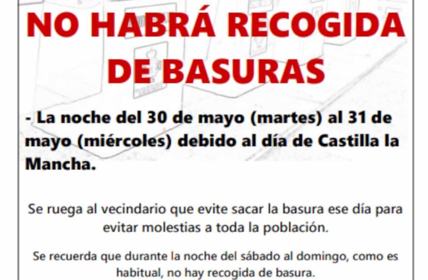 No habrá recogida de basuras en Manzanares la noche del 30 al 31 de mayo por el Día de Castilla-La Mancha