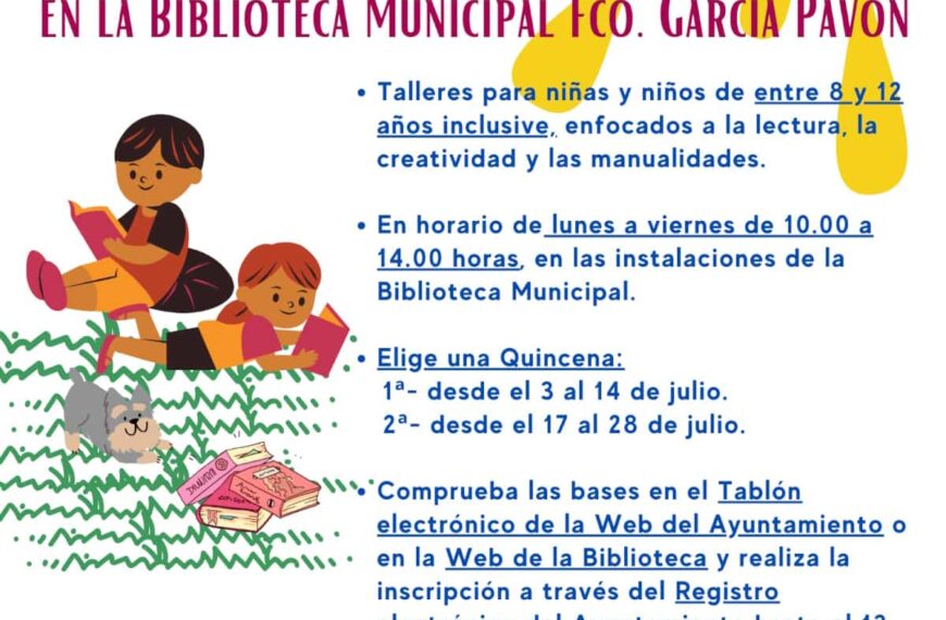 Talleres de actividades y manualidades «Lee, juega y diviértete» del 3 al 28 de julio en la biblioteca municipal de Tomelloso