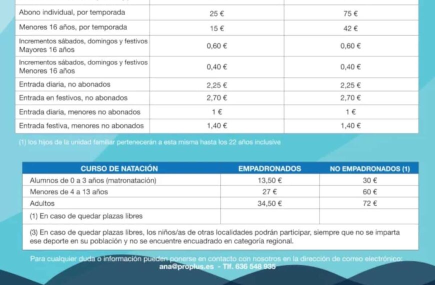 El 22 de junio abre sus puertas la Piscina Municipal  de Miguelturra estas son las  tarifas, descuentos, bonificaciones y cursos