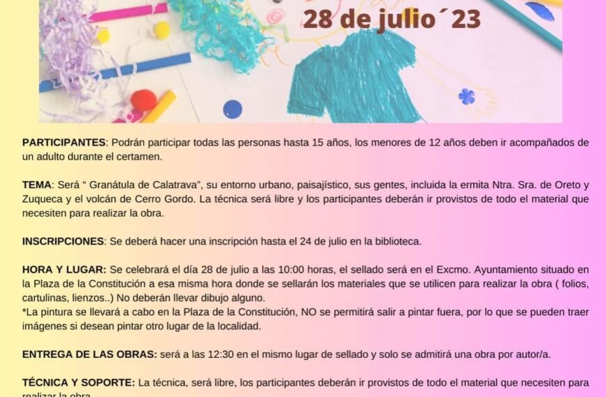 El 30 de julio se celebra el 5º Certamen de pintura rápida “Duque de la Victoria” de Granátula, que reparte unos 3.000 euros en premios