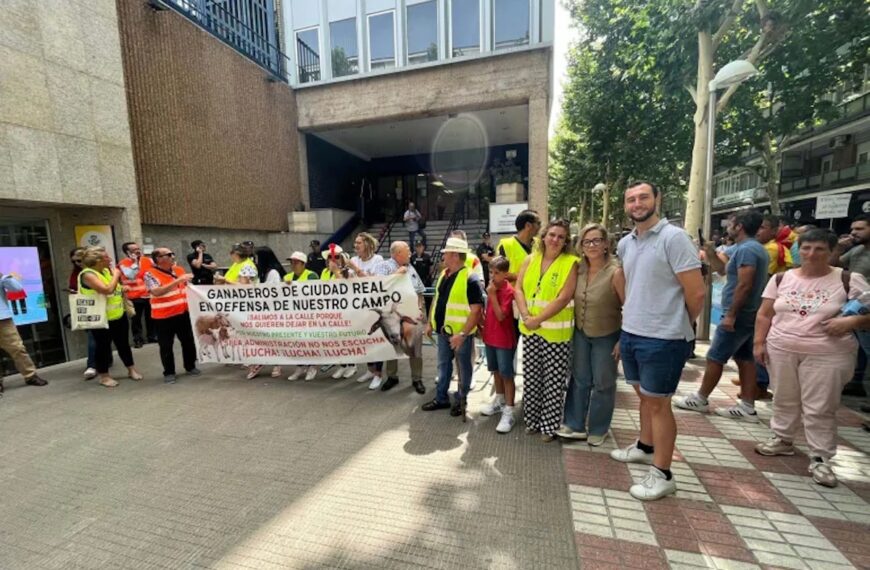 Casi 250 ganaderos que manifestaron para reivindicar soluciones para el sector apoyados por la concejalía de Agricultura de Miguelturra