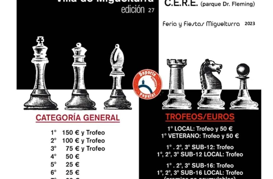Bases e inscripciones torneo de ajedrez «Villa de Miguelturra» que se celebra el 2 de septiembre en la Feria y Fiestas