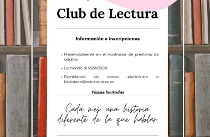 Club de lectura charla informativa el 26 de septiembre a las 19 h  en la Biblioteca Municipal «Lope de Vega» de Manzanares