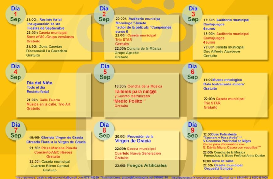 Programación de las fiestas patronales de Puertollano 2023 del 1 al 10 de septiembre ¡actividades para todos y todas!