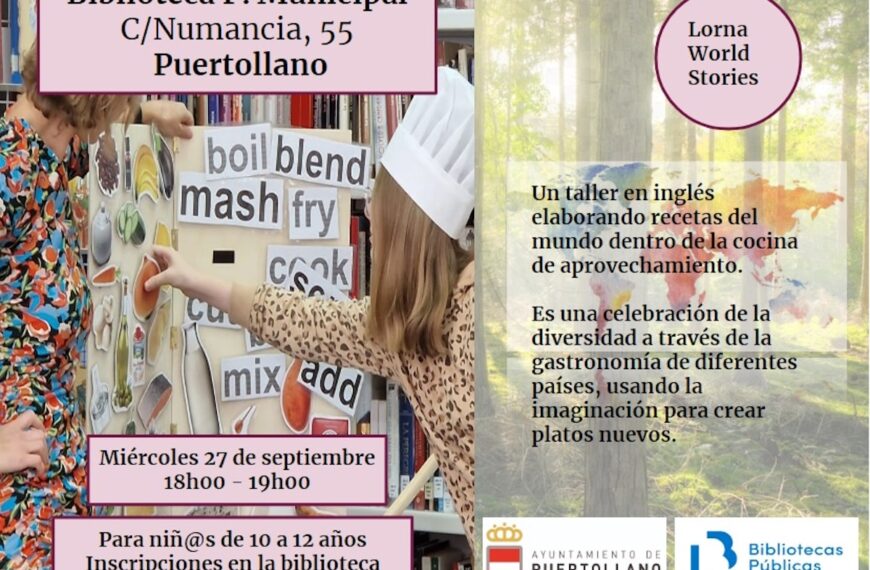 Taller en inglés de elaboración de recetas del mundo el 27 de septiembre para niños de 10 a 12 años en la biblioteca pública de Puertollano