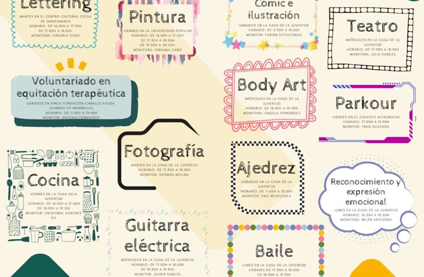 13 talleres para chicos de Manzanares desde los 9 años y las inscripciones comienzan el 18 de septiembre