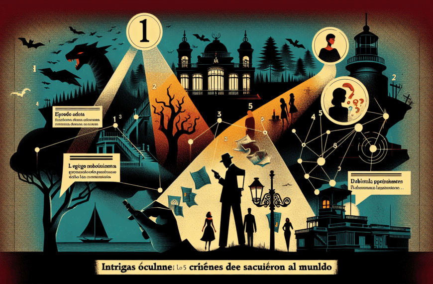 Título: «Intrigas Ocultas: Los 5 Crímenes que Sacudieron al Mundo» Capítulo 1: «El Enigma de la Mansión» Explora el asesinato de un magnate dentro de su lujosa mansión, revelando una maraña de secretos familiares, dinero y traiciones que conducen a un giro inesperado en la investigación. Capítulo 2: «La Sombra en el Bosque» Se adentra en la desaparición de un grupo de amigos en un bosque remoto, solo para encontrar un crimen oculto, rituales antiguos y una pequeña comunidad con oscuros secretos. Capítulo 3: «El Último Acto» Relata la misteriosa muerte de una famosa actriz de teatro durante una función…