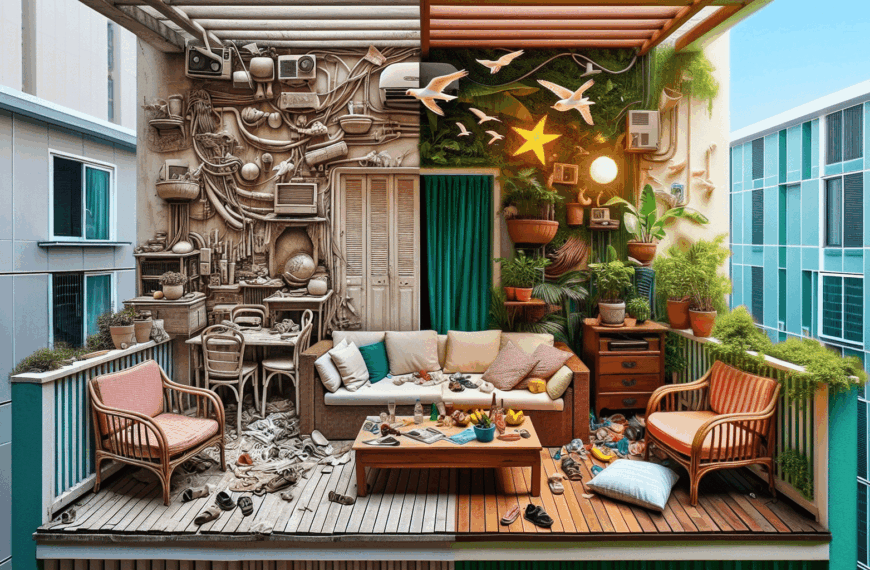 Renovación Impactante: Convierte un Balcón Abandonado en un Retiro de Estilo con Muebles Reutilizados