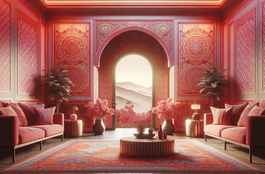 Encanto en Escarlata: Un Interior Transformado por Papel Pintado en Rojos y Rosas