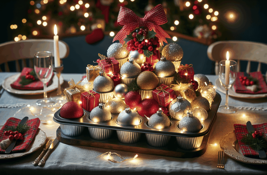 Convierte un Molde de Magdalenas en un Deslumbrante Centro de Mesa Navideño