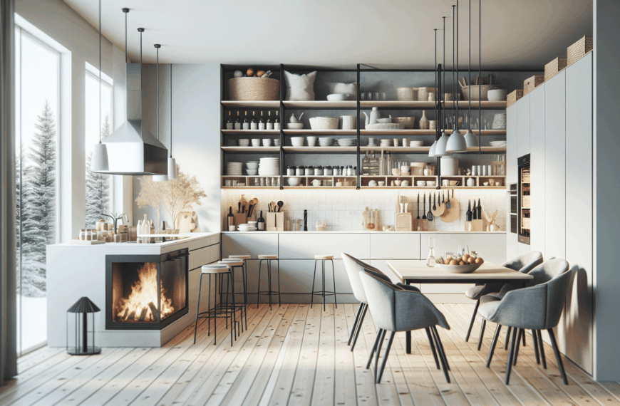 Elegancia Escandinava: Cocina Nórdica Moderna con Chimenea y Despensa