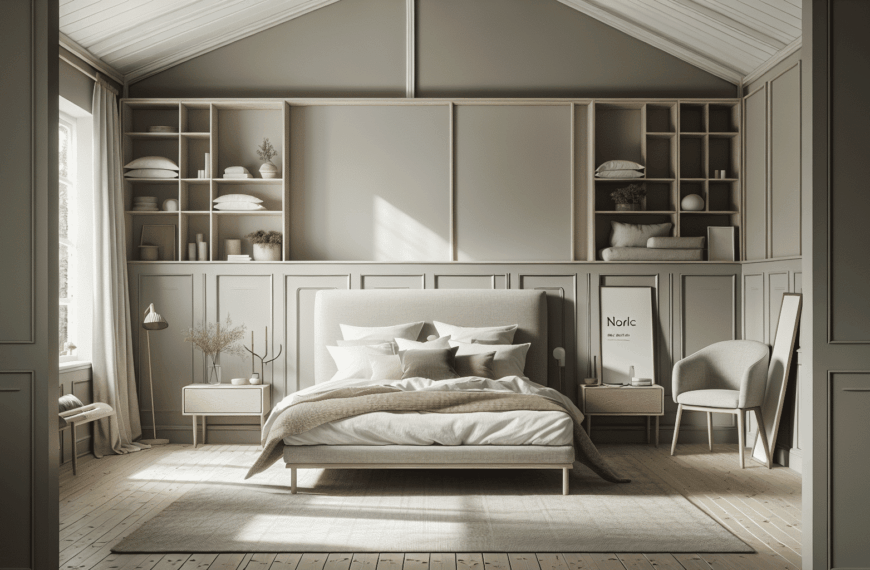 Elegancia Escandinava: Cama Tapizada de Diseño Nórdico para un Dormitorio Sueco