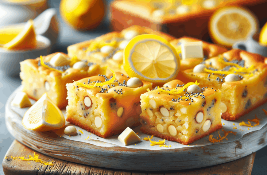 Explosión de Sabor: Blondie de Limón con Chocolate Blanco y Semillas de Amapola