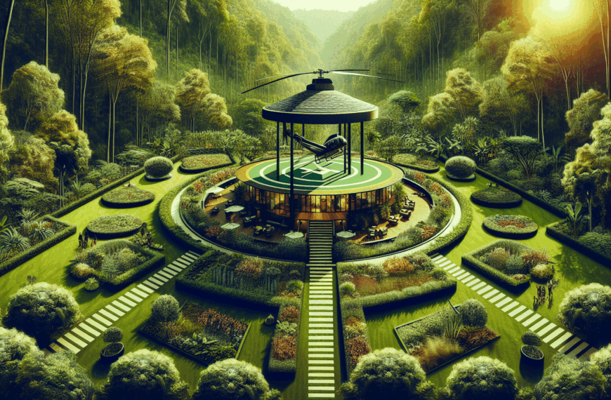 Paraíso de Opulencia: Jardín con Helipuerto en Plena Sinfonía Natural