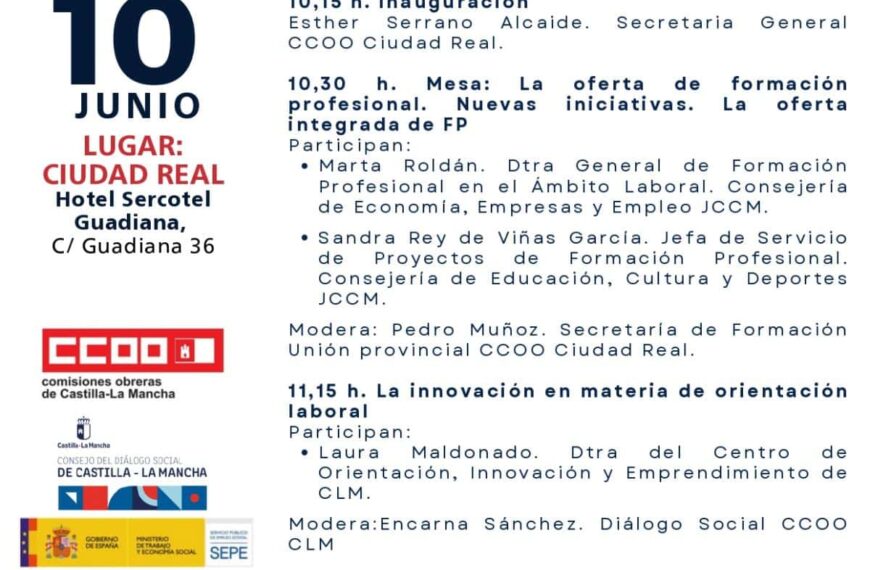 CCOO Organiza Jornada sobre Formación y Contratos Formativos el 10 de Junio en Ciudad Real