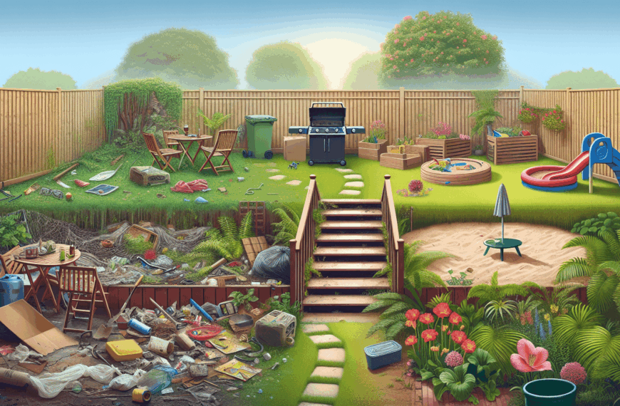 De Caos a Paraíso: La Transformación de un Patio con Barbacoa y Arenero