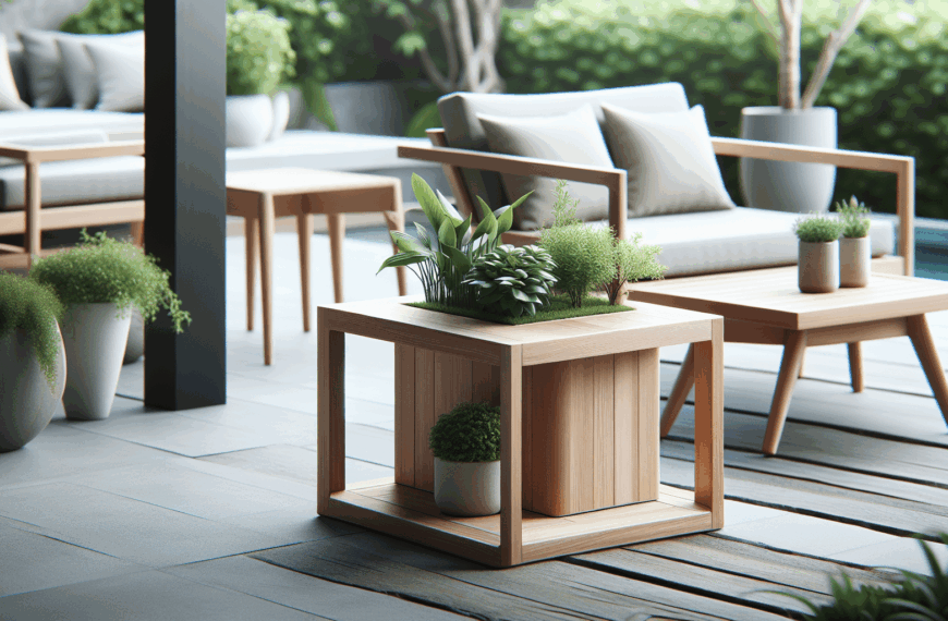 Mesa Auxiliar de Exterior JYSK: Diseño Minimalista con Macetero Integrado