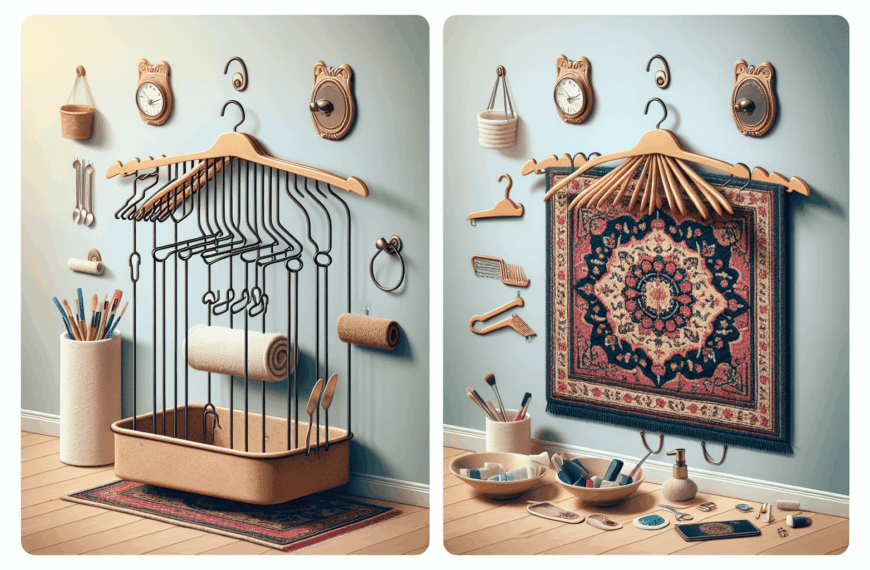 Convierte una Percha Dañada y una Alfombra en un Organizador de Baño Chic