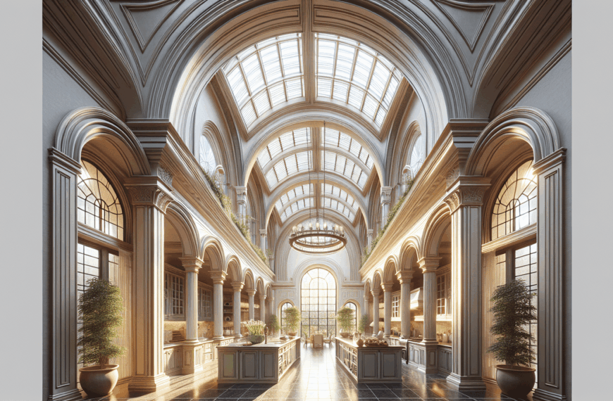 Elegancia Arquitectónica: Arcos y Luz Natural en una Cocina de Doble Altura