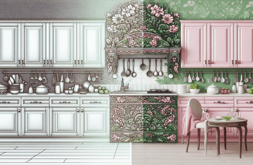 Del Minimalismo Blanco al Esplendor del Verde y Rosa en la Cocina