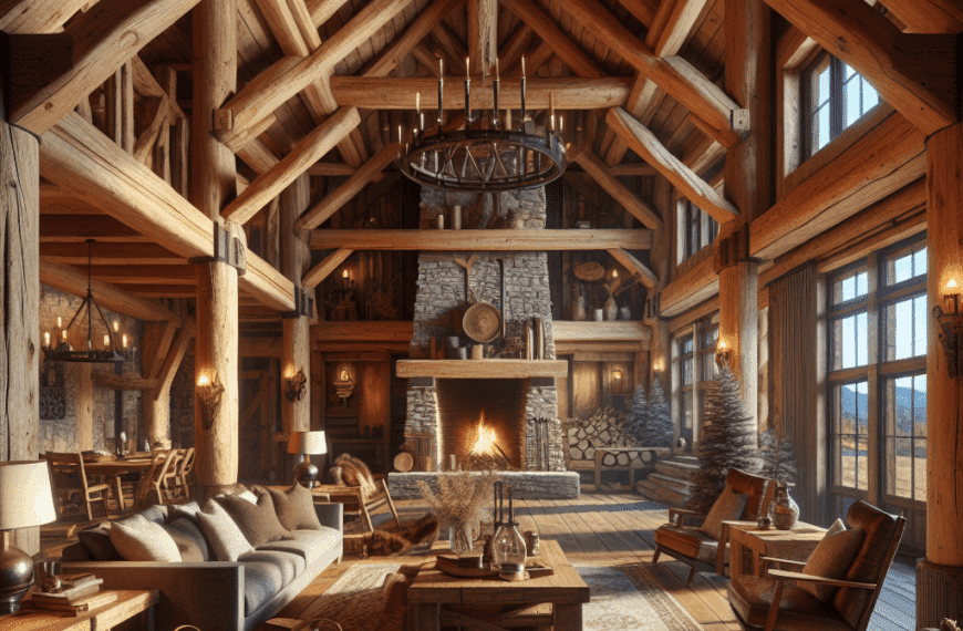 Cabaña Acojedora: Elegancia Invierno con Vigas de Madera y Chimenea