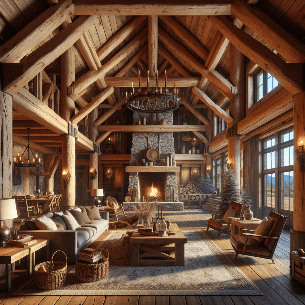 Cabaña Acojedora: Elegancia Invierno con Vigas de Madera y Chimenea